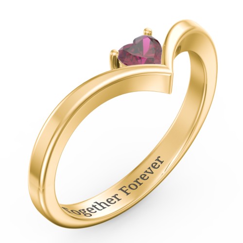 Heart Birthstone V-Shape Ring – 18K Gold Plated Silver with Ruby
