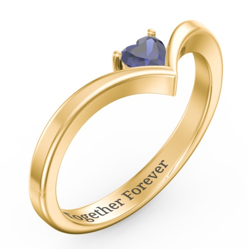 Heart Birthstone V-Shape Ring – 18K Gold Plated Silver with Blue Sapphire