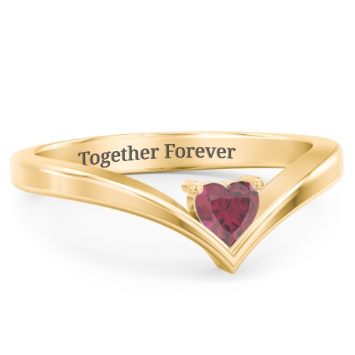 Heart Birthstone V-Shape Ring – 18K Gold Plated Silver with Ruby