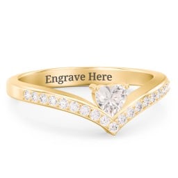 Heart Birthstone V-Shape Ring With Accents