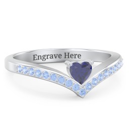 Heart Birthstone V-Shape Ring With Accents