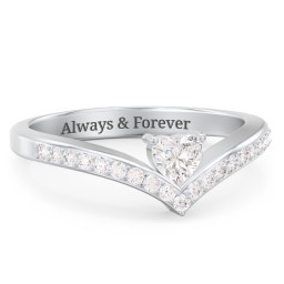 Heart Birthstone V-Shape Ring With Accents