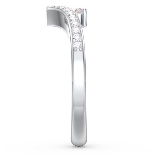 Heart Birthstone V-Shape Ring With Accents – Sterling Silver with Cubic Zirconia and White Premium Zirconia