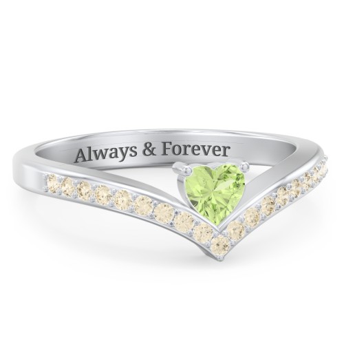 Heart Birthstone V-Shape Ring With Accents