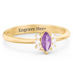 Marquise Birthstone Ring with Accents in 18K Gold Plated Silver with Amethyst and White Premium Zirconia