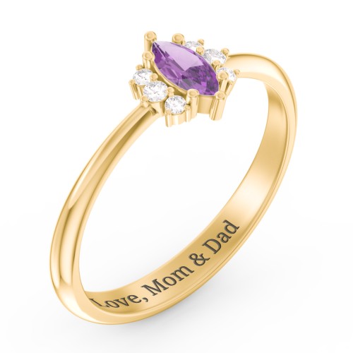 Marquise Birthstone Ring with Accents – 18K Gold Plated Silver with Amethyst and White Premium Zirconia