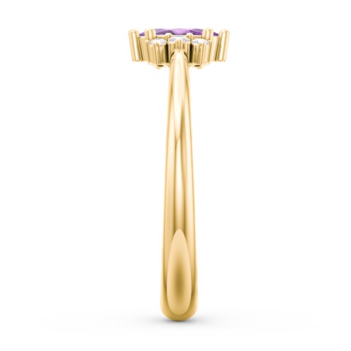 Marquise Birthstone Ring with Accents – 18K Gold Plated Silver with Amethyst and White Premium Zirconia