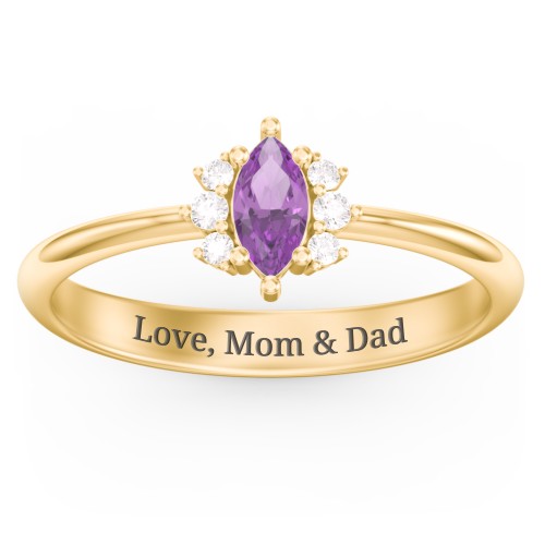 Marquise Birthstone Ring with Accents – 18K Gold Plated Silver with Amethyst and White Premium Zirconia