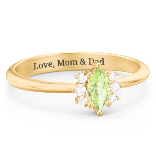 Marquise Birthstone Ring with Accents – 18K Gold Plated Silver with Peridot and White Premium Zirconia