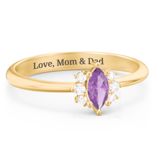 Marquise Birthstone Ring with Accents – 18K Gold Plated Silver with Amethyst and White Premium Zirconia