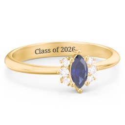 Marquise Birthstone Ring with Accents in 18K Gold Plated Silver with Blue Sapphire and White Premium Zirconia