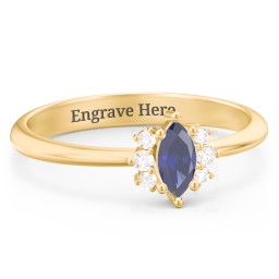 Marquise Birthstone Ring with Accents in 18K Gold Plated Silver with Blue Sapphire and White Premium Zirconia