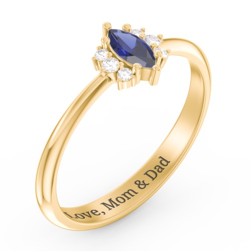 Marquise Birthstone Ring with Accents – 18K Gold Plated Silver with Blue Sapphire and White Premium Zirconia