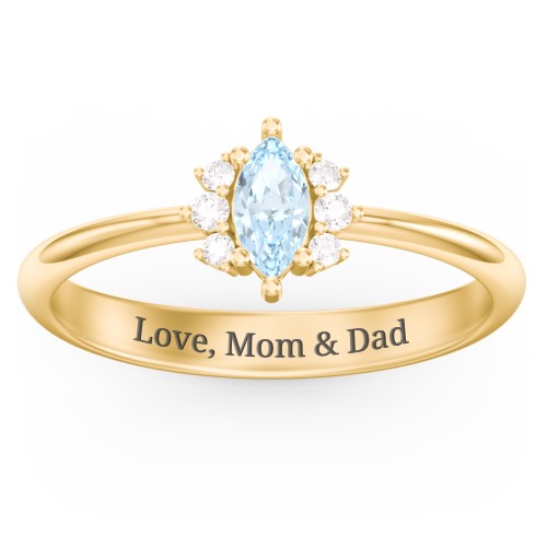 Marquise Birthstone Ring with Accents – 18K Gold Plated Silver with Aquamarine and White Premium Zirconia