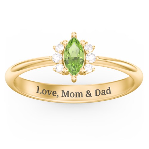 Marquise Birthstone Ring with Accents – 18K Gold Plated Silver with Peridot and White Premium Zirconia