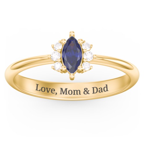 Marquise Birthstone Ring with Accents – 18K Gold Plated Silver with Blue Sapphire and White Premium Zirconia