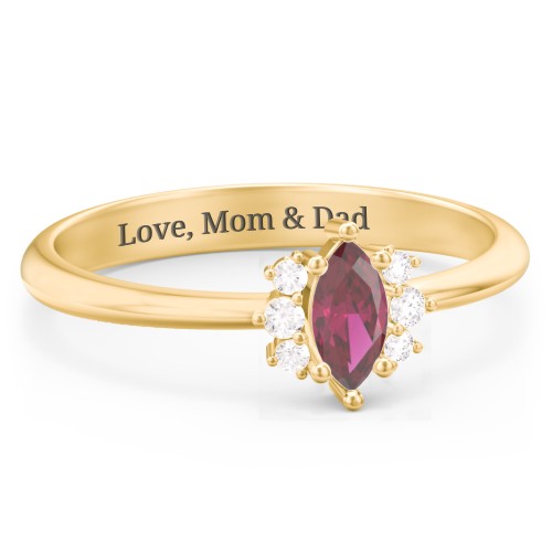 Marquise Birthstone Ring with Accents – 18K Gold Plated Silver with Ruby and White Premium Zirconia