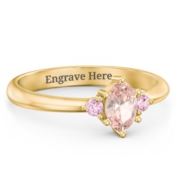 Oval Birthstone Ring with Accents in 18K Gold Plated Silver with Morganite and Pink Tourmaline