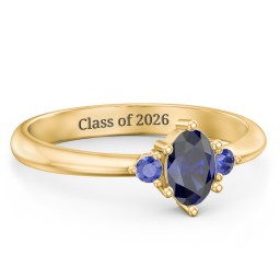 Oval Birthstone Ring with Accents in 18K Gold Plated Silver with Blue Sapphire
