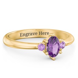 Oval Birthstone Ring with Accents in 18K Gold Plated Silver with Amethyst
