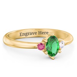Oval Birthstone Ring with Accents in 18K Gold Plated Silver with Emerald, Ruby, and Cubic Zirconia