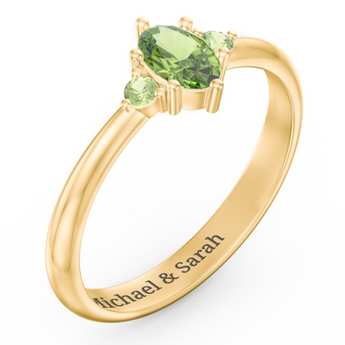 Oval Birthstone Ring with Accents – 18K Gold Plated Silver with Peridot