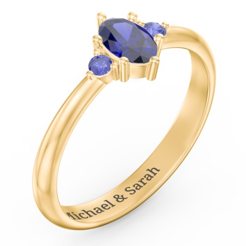 Oval Birthstone Ring with Accents – 18K Gold Plated Silver with Blue Sapphire