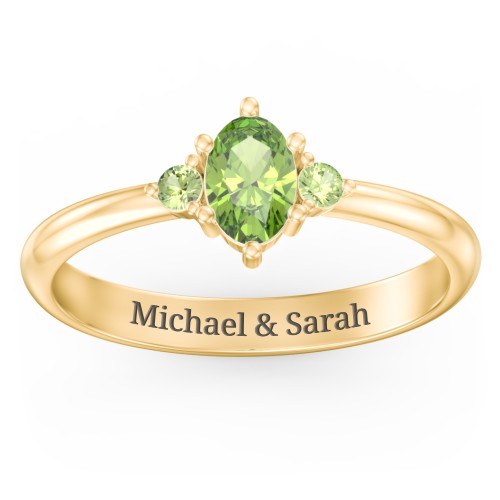 Oval Birthstone Ring with Accents – 18K Gold Plated Silver with Peridot