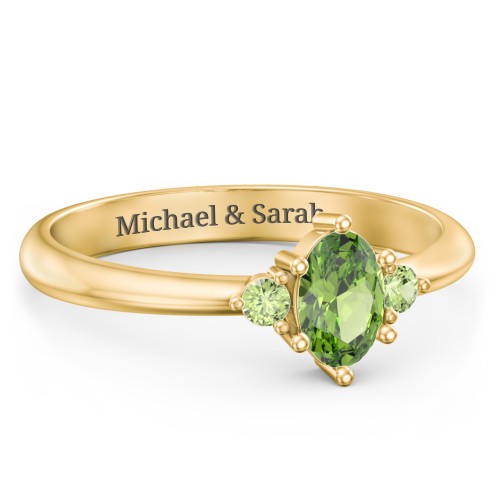 Oval Birthstone Ring with Accents – 18K Gold Plated Silver with Peridot
