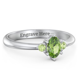 Oval Birthstone Ring with Accents in 925 Sterling Silver with Peridot