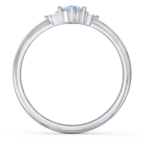 Oval Birthstone Ring with Accents – Sterling Silver with Blue Topaz and Cubic Zirconia