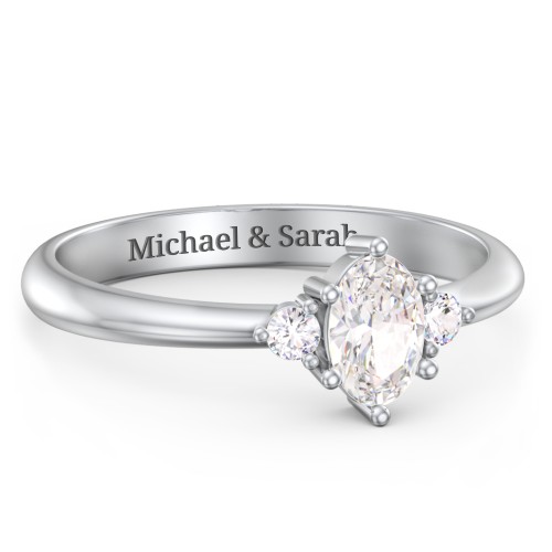 Oval Birthstone Ring with Accents – Sterling Silver with Cubic Zirconia