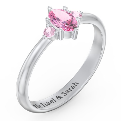 Oval Birthstone Ring with Accents – 10K White Gold with Pink Tourmaline