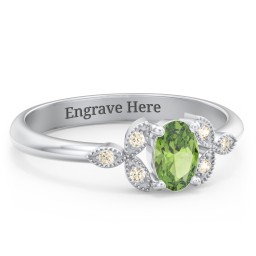 Oval Birthstone Ring With Petal Accents
