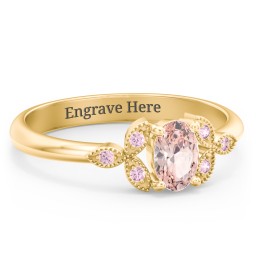 Oval Birthstone Ring With Petal Accents in 18K Gold Plated Silver with Morganite and Fancy Pink Premium Zirconia
