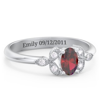 Oval Birthstone Ring With Petal Accents