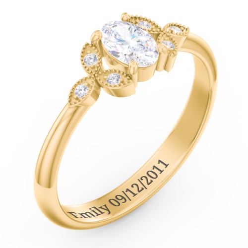 Oval Birthstone Ring With Petal Accents