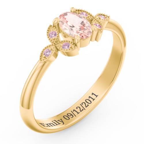 Oval Birthstone Ring With Petal Accents – 18K Gold Plated Silver with Morganite and Fancy Pink Premium Zirconia