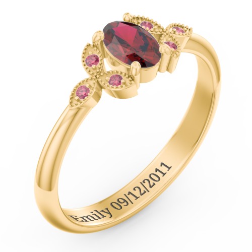 Oval Birthstone Ring With Petal Accents