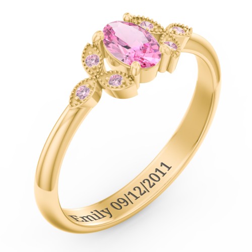 Oval Birthstone Ring With Petal Accents