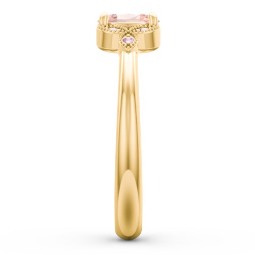 Oval Birthstone Ring With Petal Accents – 18K Gold Plated Silver with Morganite and Fancy Pink Premium Zirconia