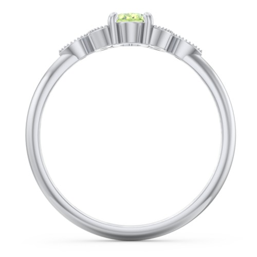 Oval Birthstone Ring With Petal Accents