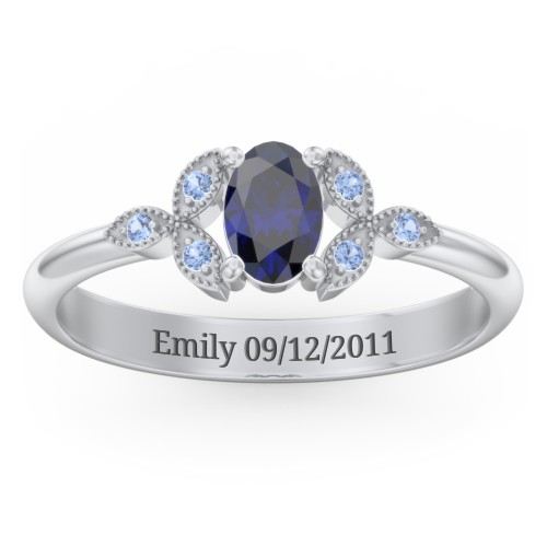 Oval Birthstone Ring With Petal Accents