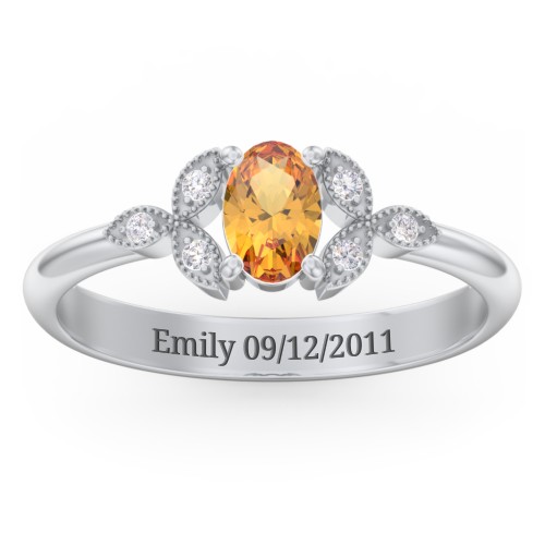 Oval Birthstone Ring With Petal Accents