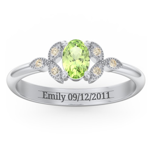 Oval Birthstone Ring With Petal Accents