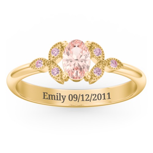 Oval Birthstone Ring With Petal Accents – 18K Gold Plated Silver with Morganite and Fancy Pink Premium Zirconia
