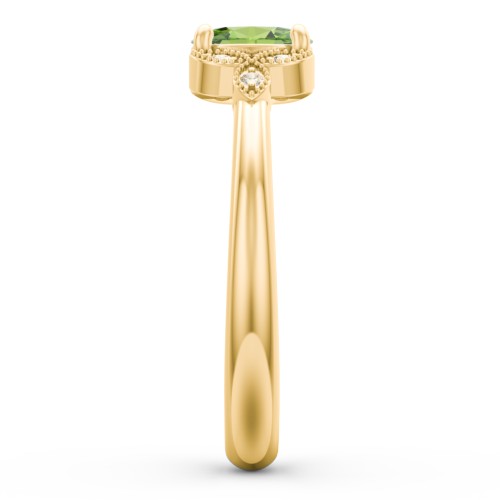 Oval Birthstone Ring With Petal Accents – 18K Gold Plated Silver with Peridot and Fancy Yellow Premium Zirconia