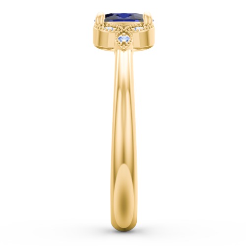 Oval Birthstone Ring With Petal Accents – 18K Gold Plated Silver with Blue Sapphire and Fancy Blue Premium Zirconia
