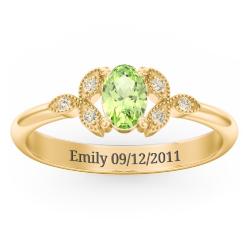 Oval Birthstone Ring With Petal Accents – 18K Gold Plated Silver with Peridot and Fancy Yellow Premium Zirconia