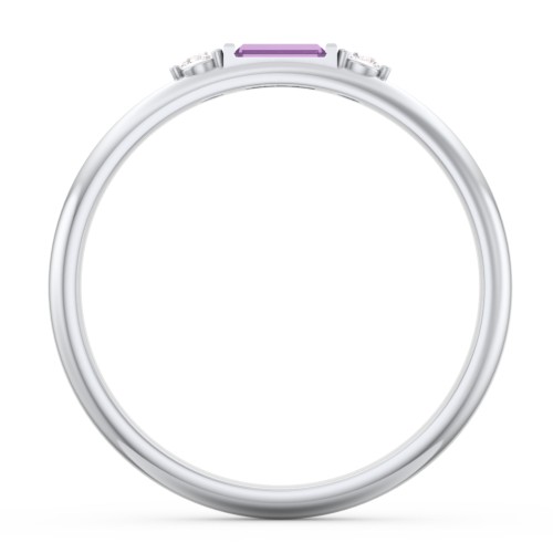Stackable East-West Baguette Ring with Accents – Sterling Silver with Amethyst and White Premium Zirconia